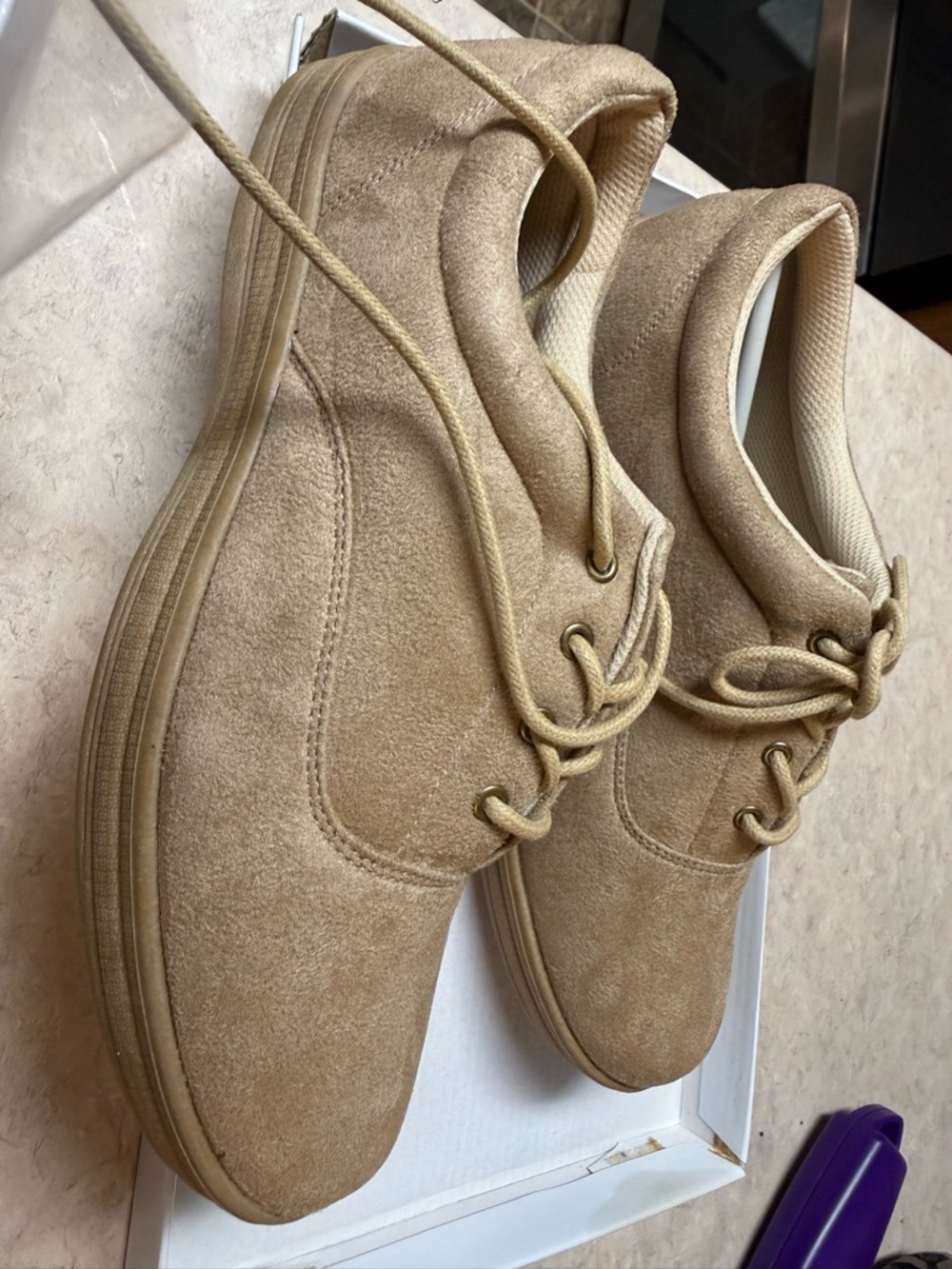 Trotters Beige Suede Lace Up Comfort Walking Shoes Women’s Size 8W Wide